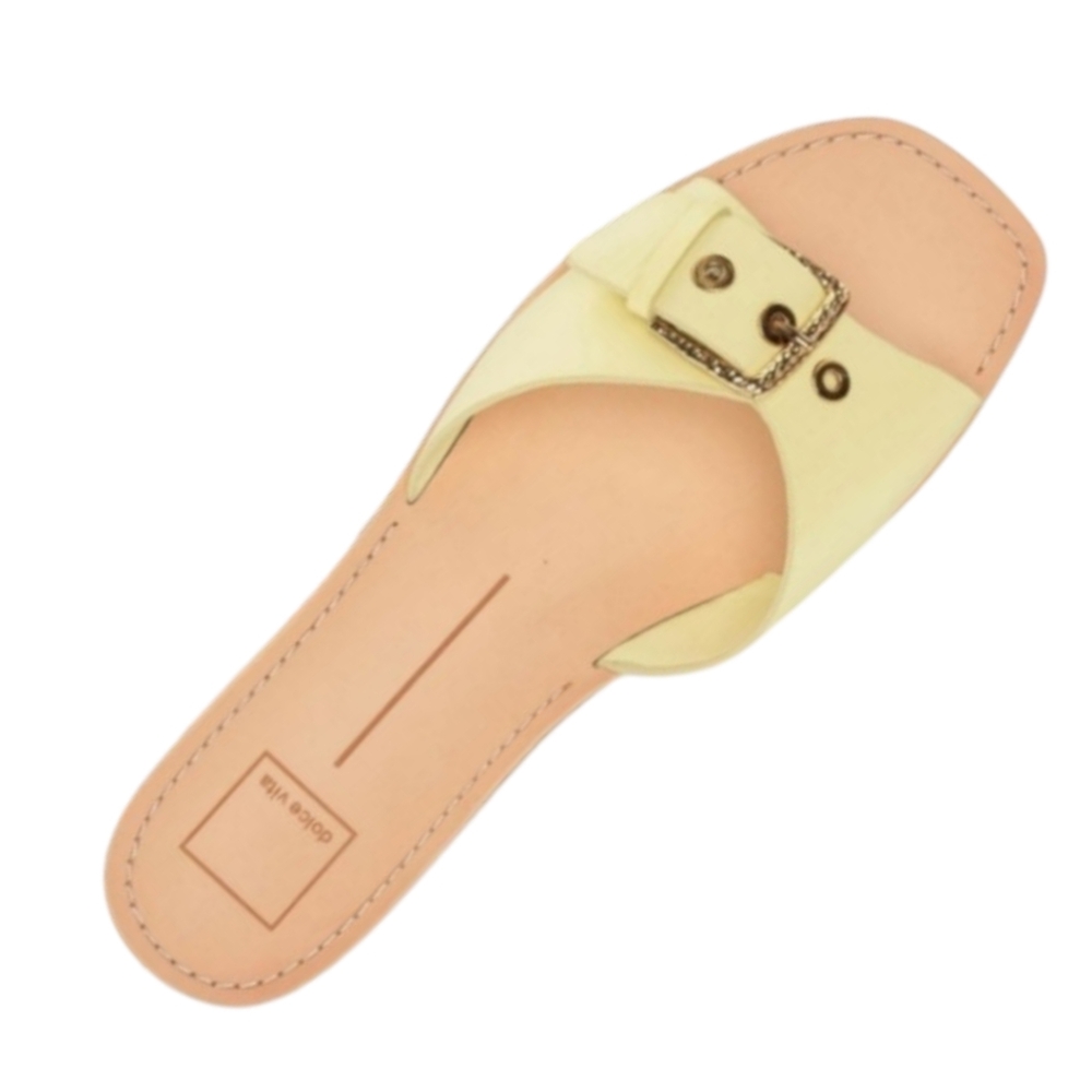 Dolce Vita® Cabana Lemon Cream Flat Women's Leather Slide Sandals Size 8.5 NWT